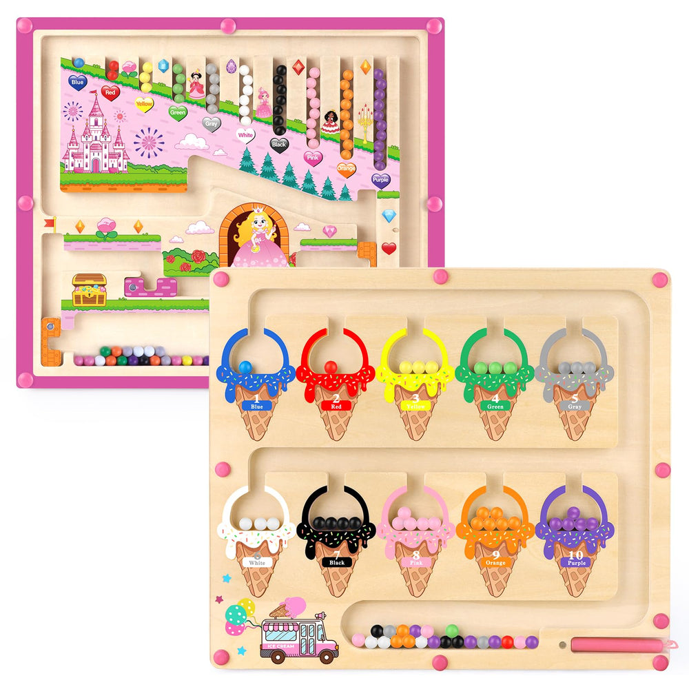 Funzooka ice-cream maze board promotes color and number learning on the go.