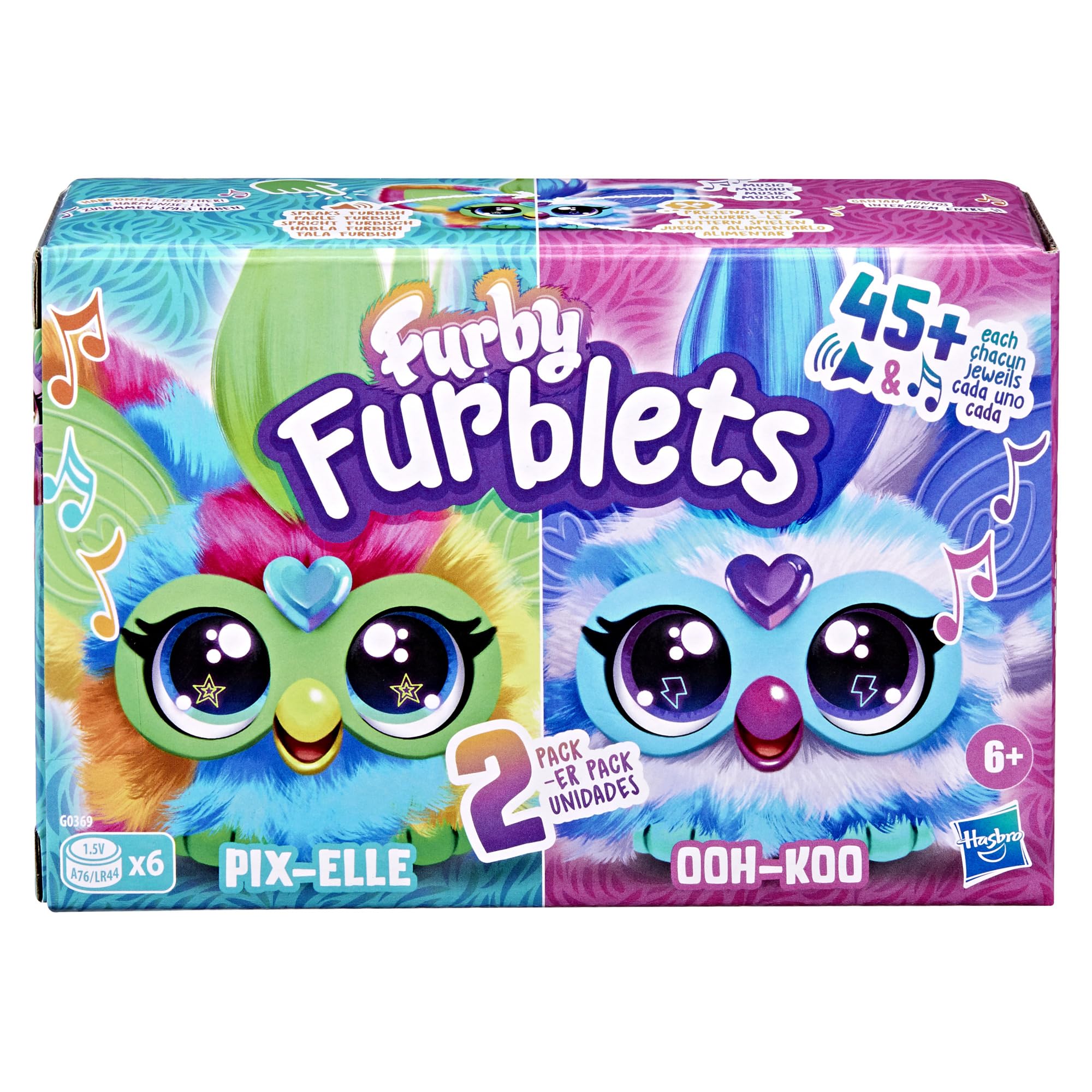 Furby Furblets Ooh-Koo Rockstar: blue-and-white striped fur fuels lively travel music.