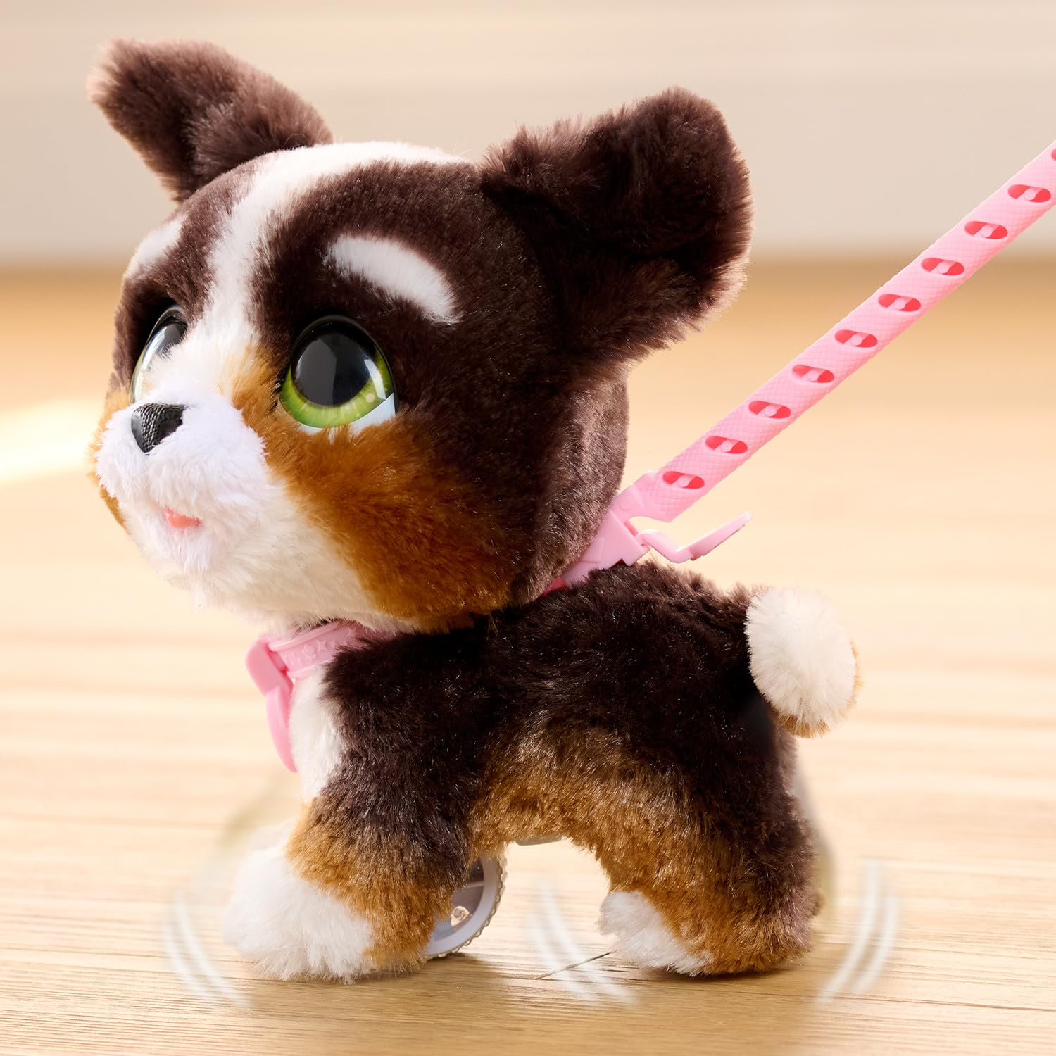 FurReal Bernedoodle collar and leash detail for guided walking fun