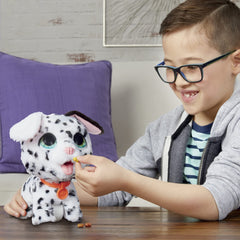 FurReal Poopalots Big Wags Dalmatian uses the poop scooper as treat carrier.