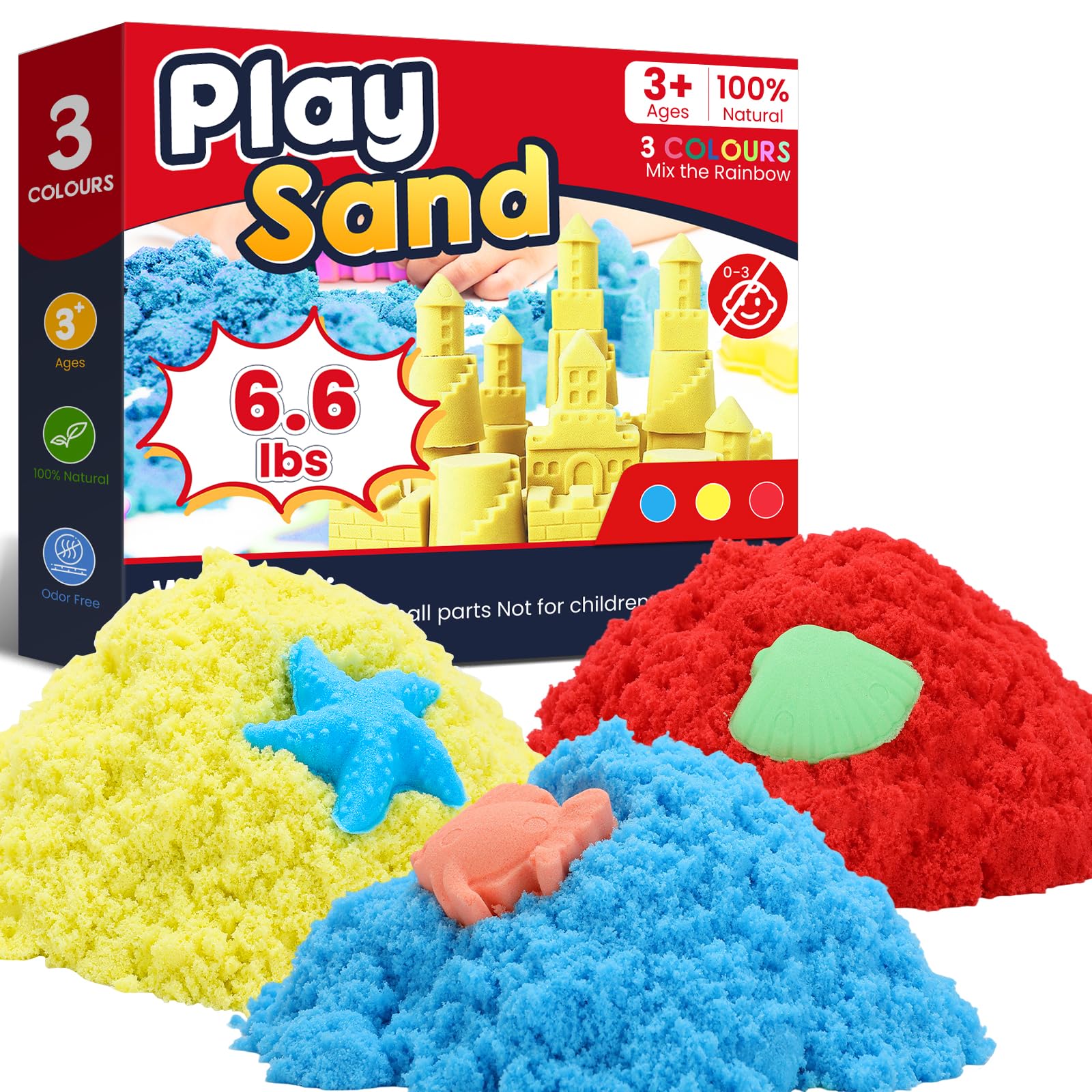 FURWEY play sand 3-color packaging close-up showing vibrant, safe sand for creative play.