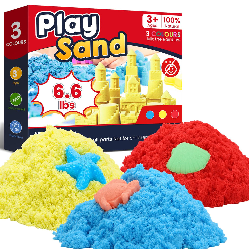 FURWEY play sand 3-color packaging close-up showing vibrant, safe sand for creative play.