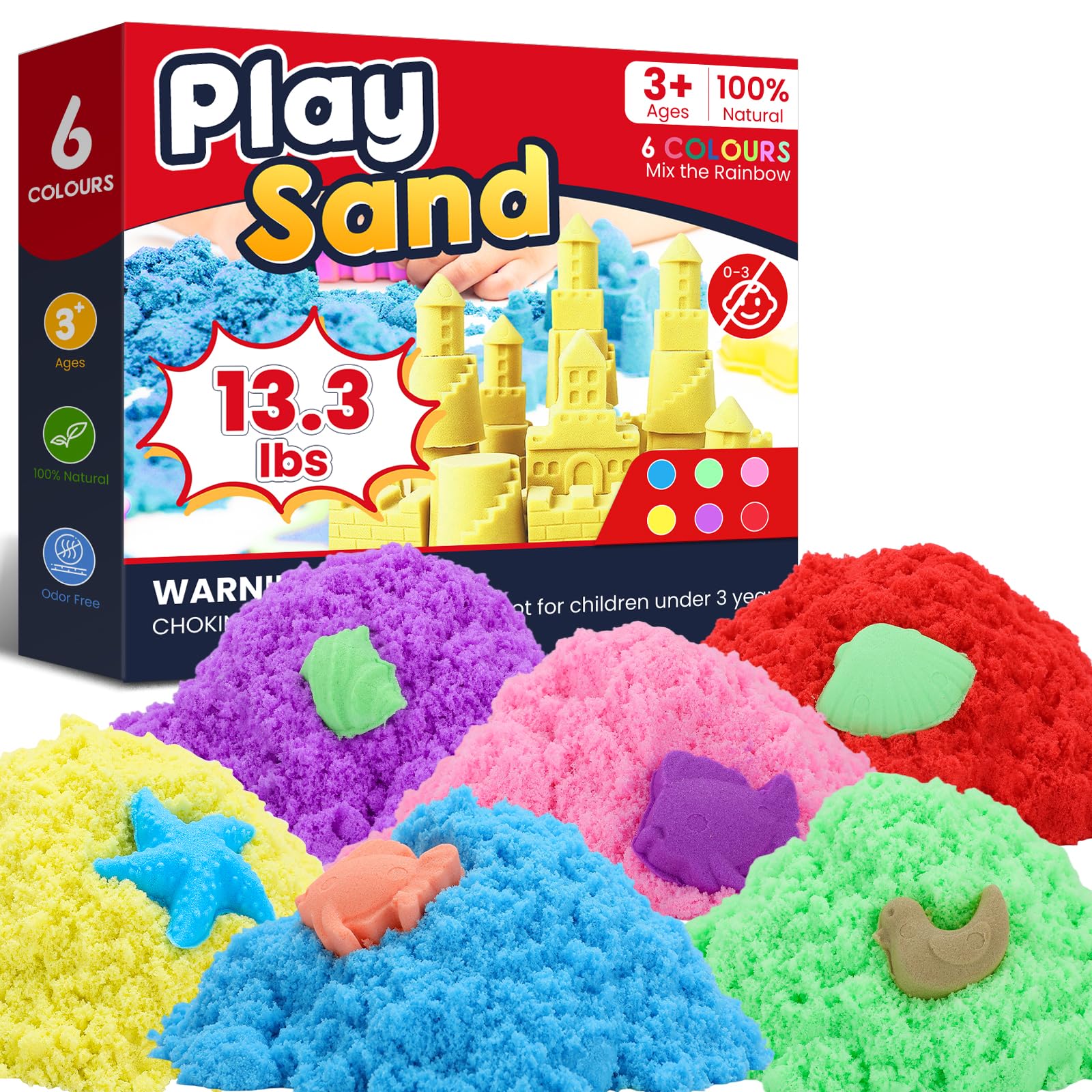 FURWEY Play Sand six-color packaging shown for tidy storage and color variety