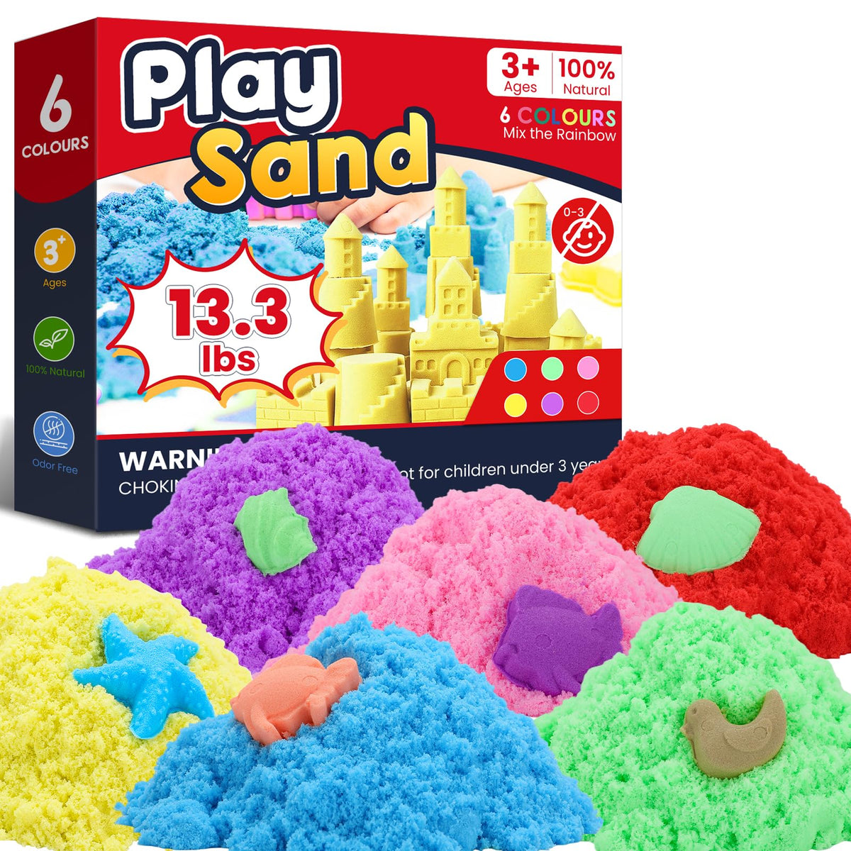 FURWEY Play Sand six-color packaging shown for tidy storage and color variety