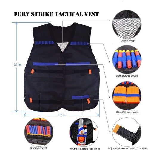 Fury Strike tactical vest back view highlighting adjustable fit for kids.