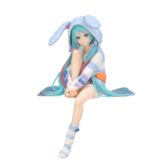 Furyu Hatsune Miku noodle stopper figure with rabbit ear hood in blue for display and collection.
