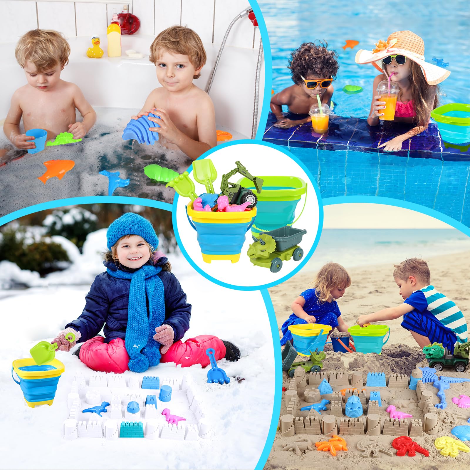 FUSPWEAO dinosaur castle molds inspire creative sandcastle fun at the shore.