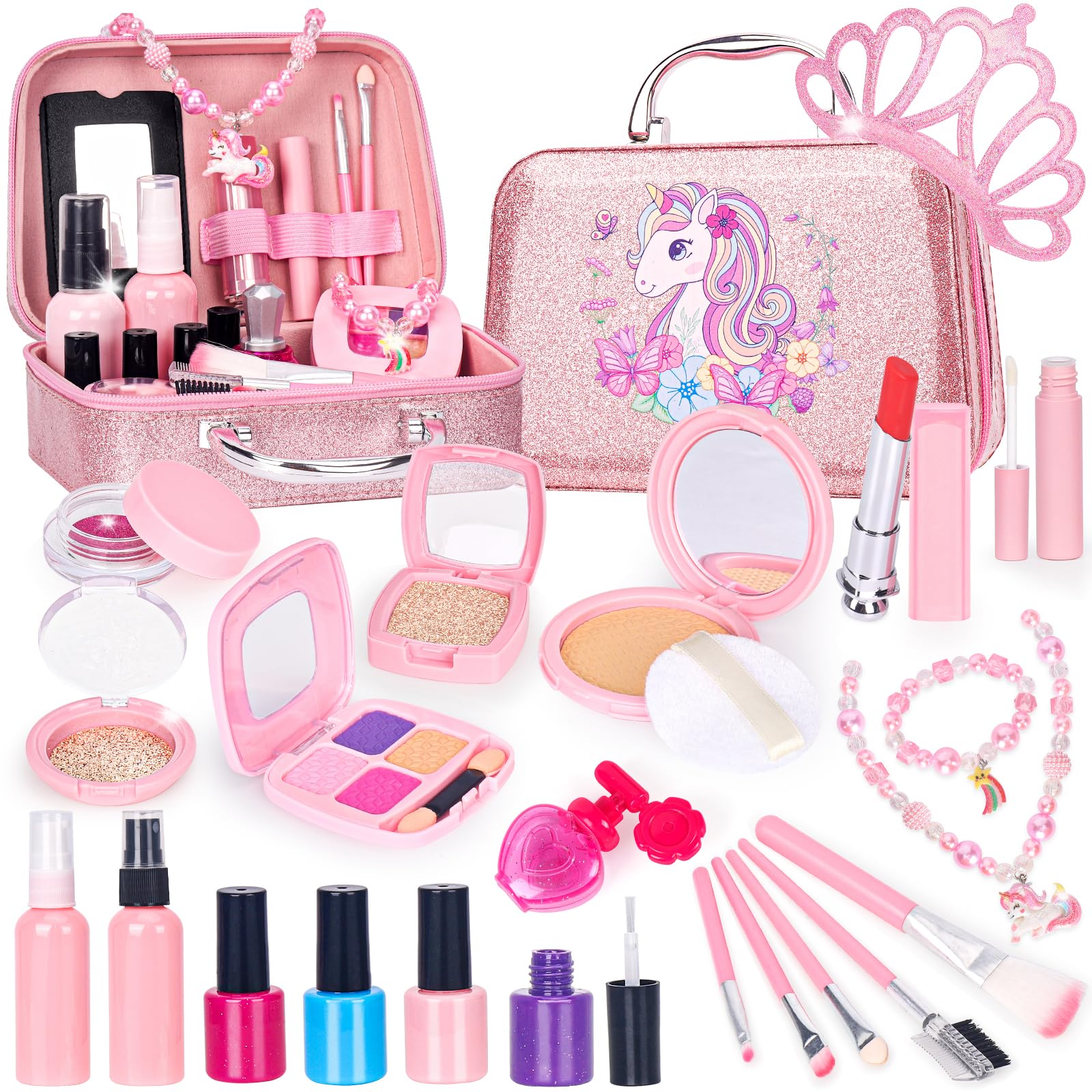 FUSPWEAO pretend makeup kit in a bag for imaginative play and organization.