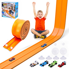 FUTESI 15ft flexible track laid out on a table for family racing fun.