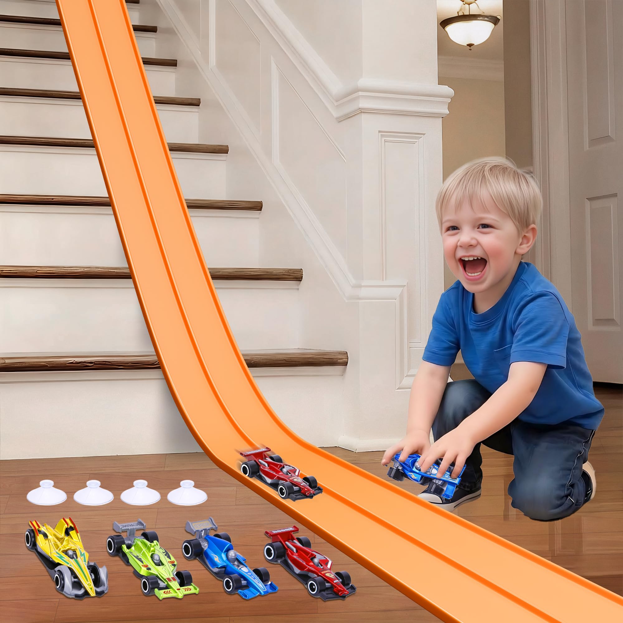 FUTESI 15ft track rolled out on a table for quick solo races.