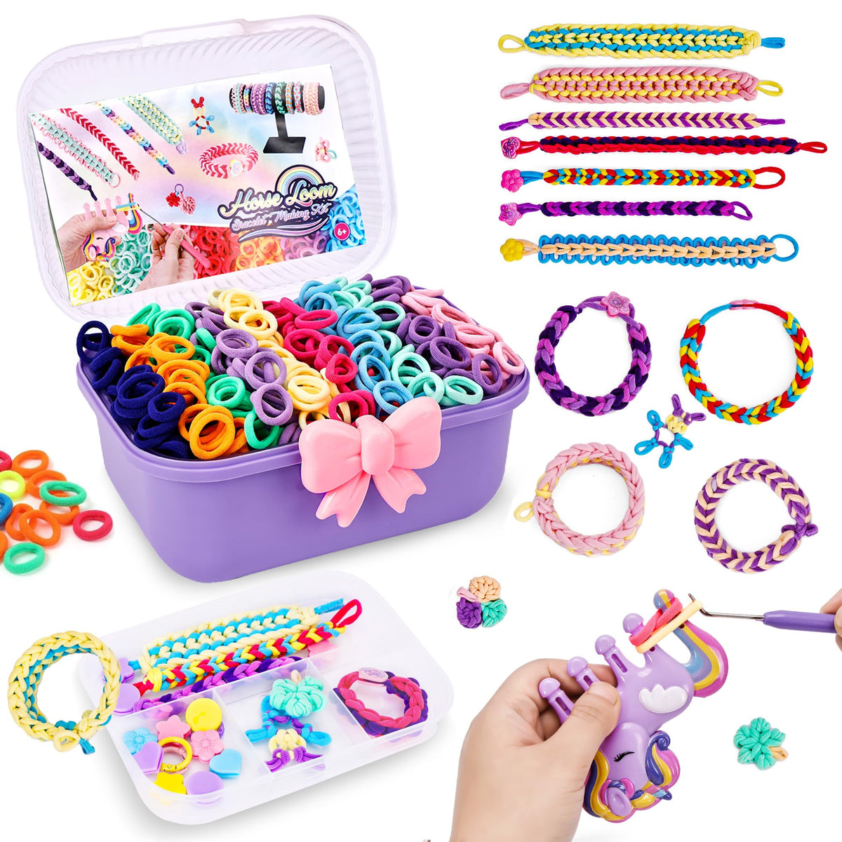 FUTESI bracelet making kit with rainbow bands for creative crafting at home.