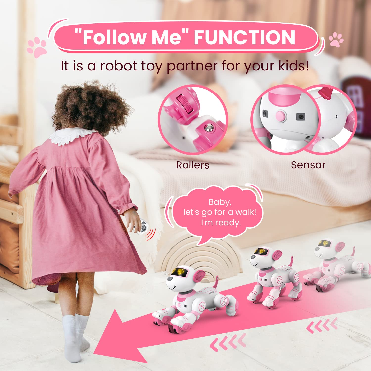 FUUY robot dog toy follows you for hands-free outdoor adventures.