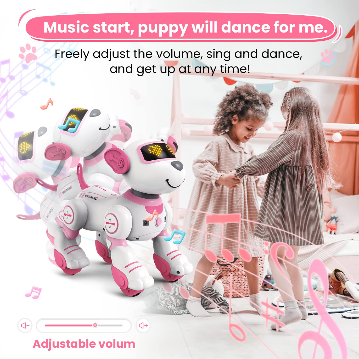 FUUY robot dog toy built-in music and lights for performance.