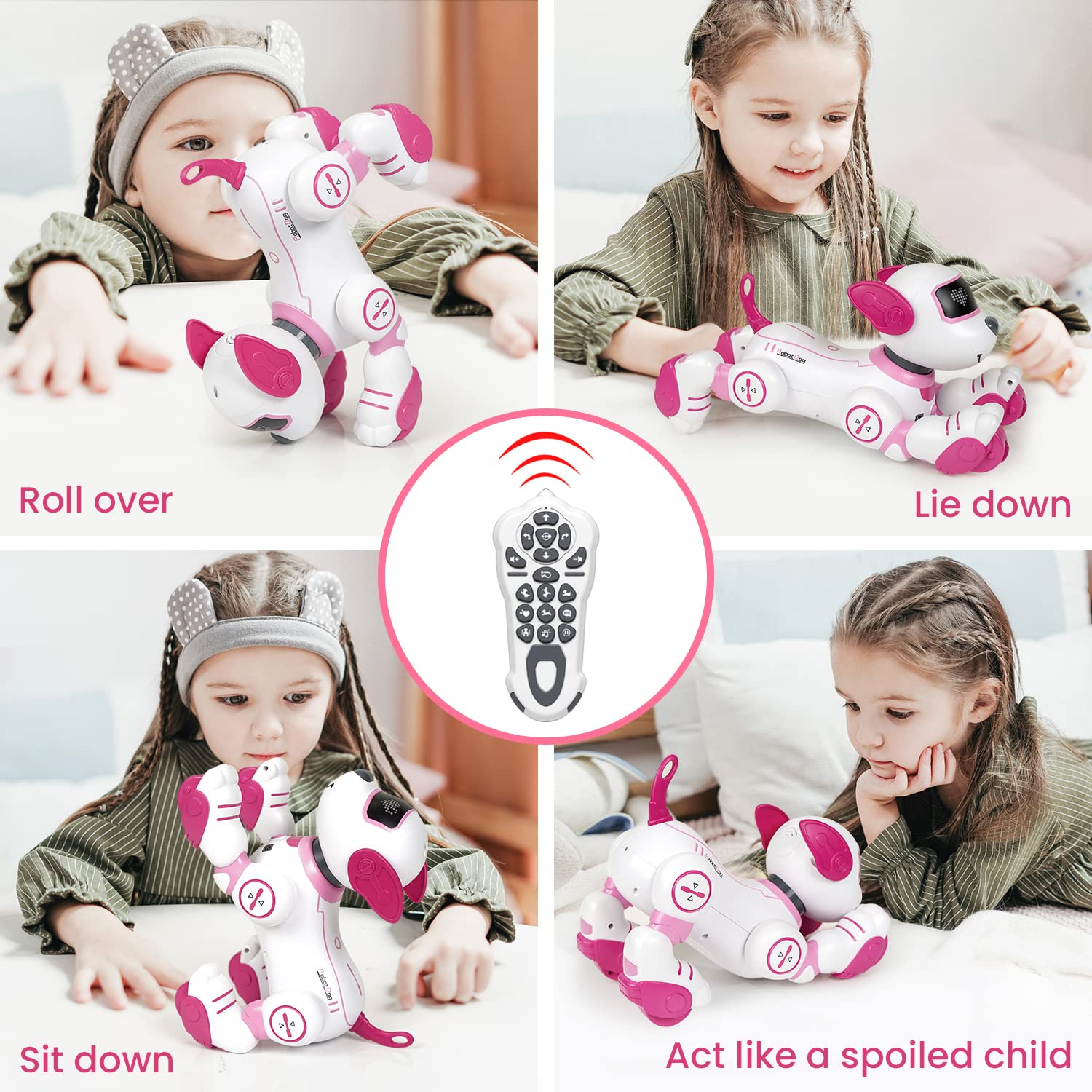 FUUY robot dog toy remote control enables guided tricks.