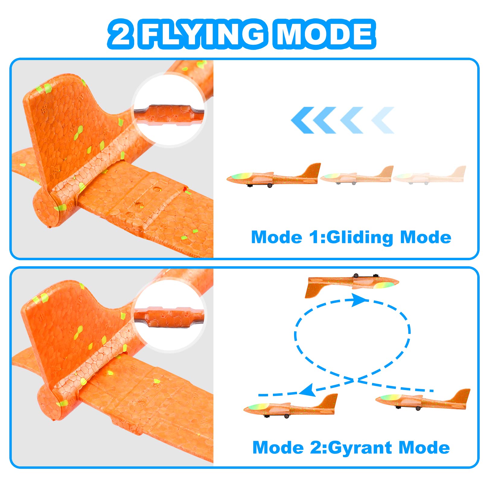 Fuwidvia 3 pack orange glider plane with LED lights for night fun