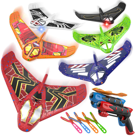 Fuwidvia six-color foam airplane with LED lights for safe outdoor play.