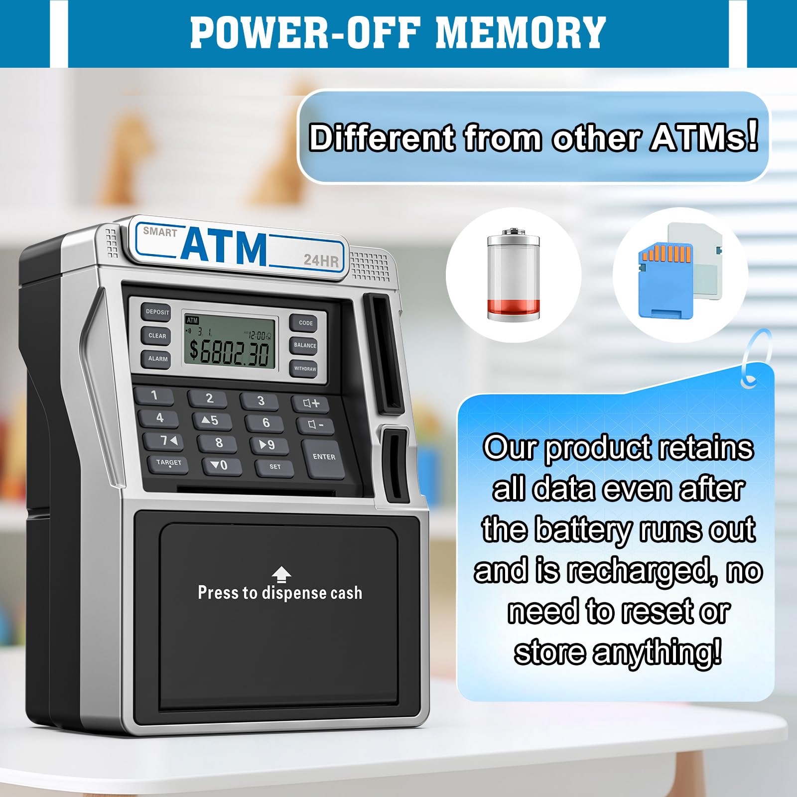 Fuwidvia ATM Piggy Bank balance display shows deposits and goals