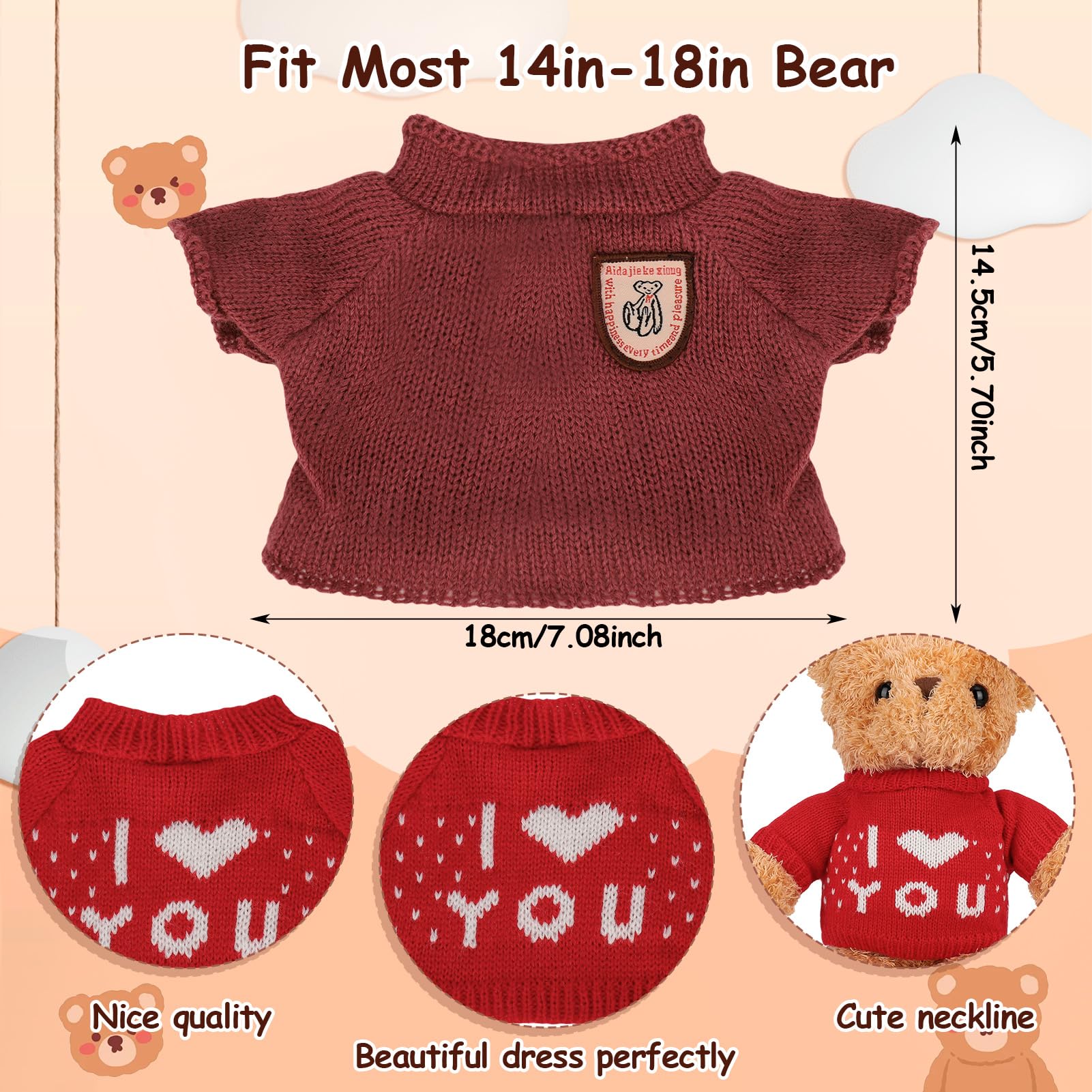 Fuyamp 10-pcs bear outfits with hoodies and sweaters for dress-up versatility.