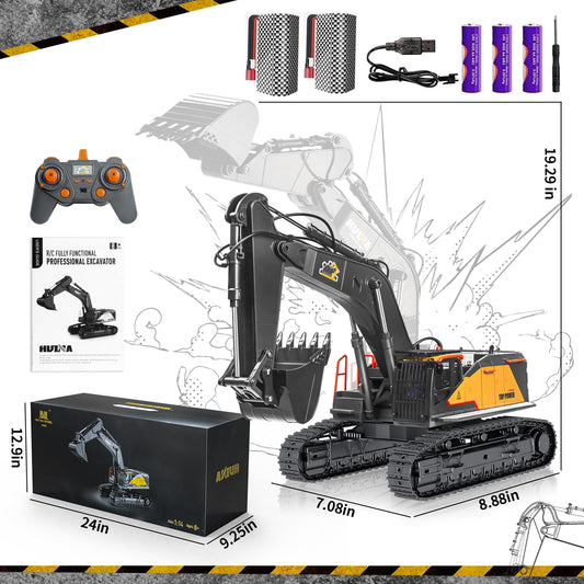 FUYLE 22-channel RC excavator cab rotation demonstrates 680-degree maneuverability.