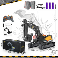 FUYLE 22-channel RC excavator cab rotation demonstrates 680-degree maneuverability.