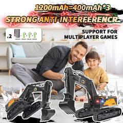 FUYLE 22-channel RC excavator robust ABS body withstands rugged play.