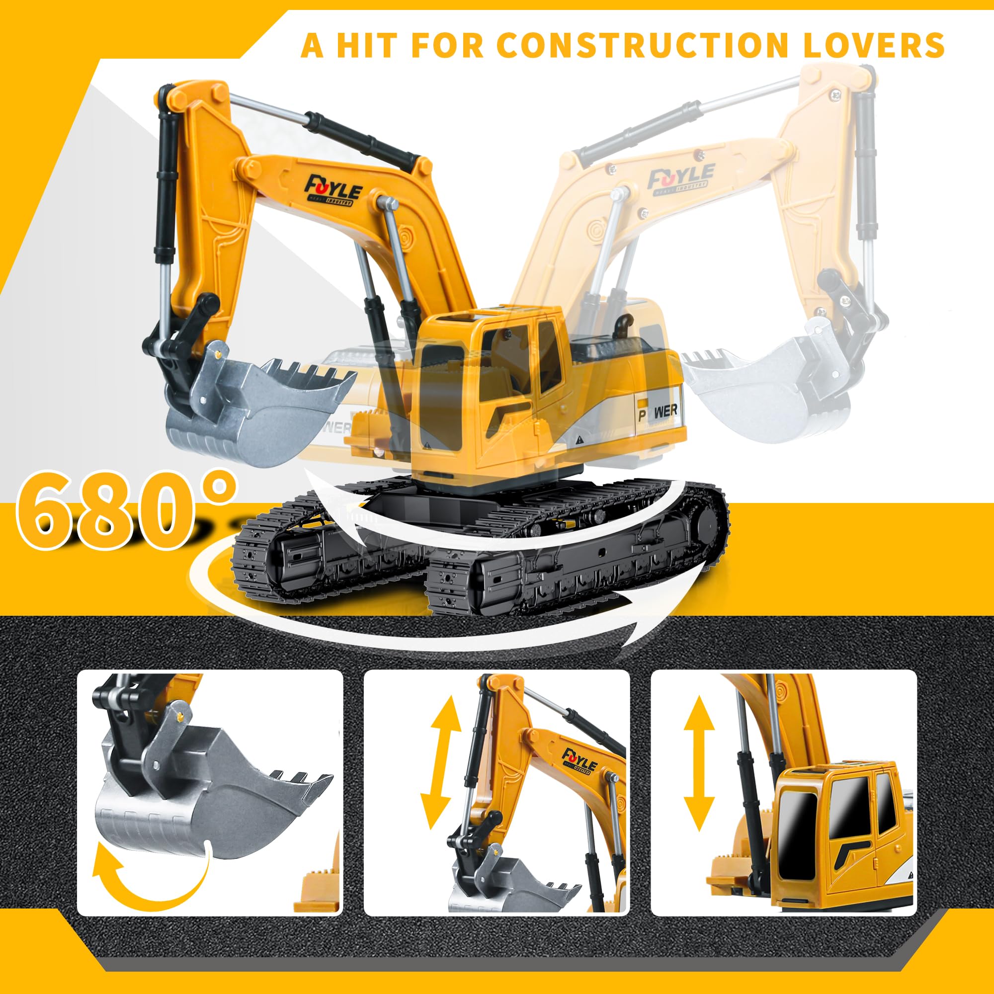 FUYLE RC excavator toy shovel detail for authentic machinery look