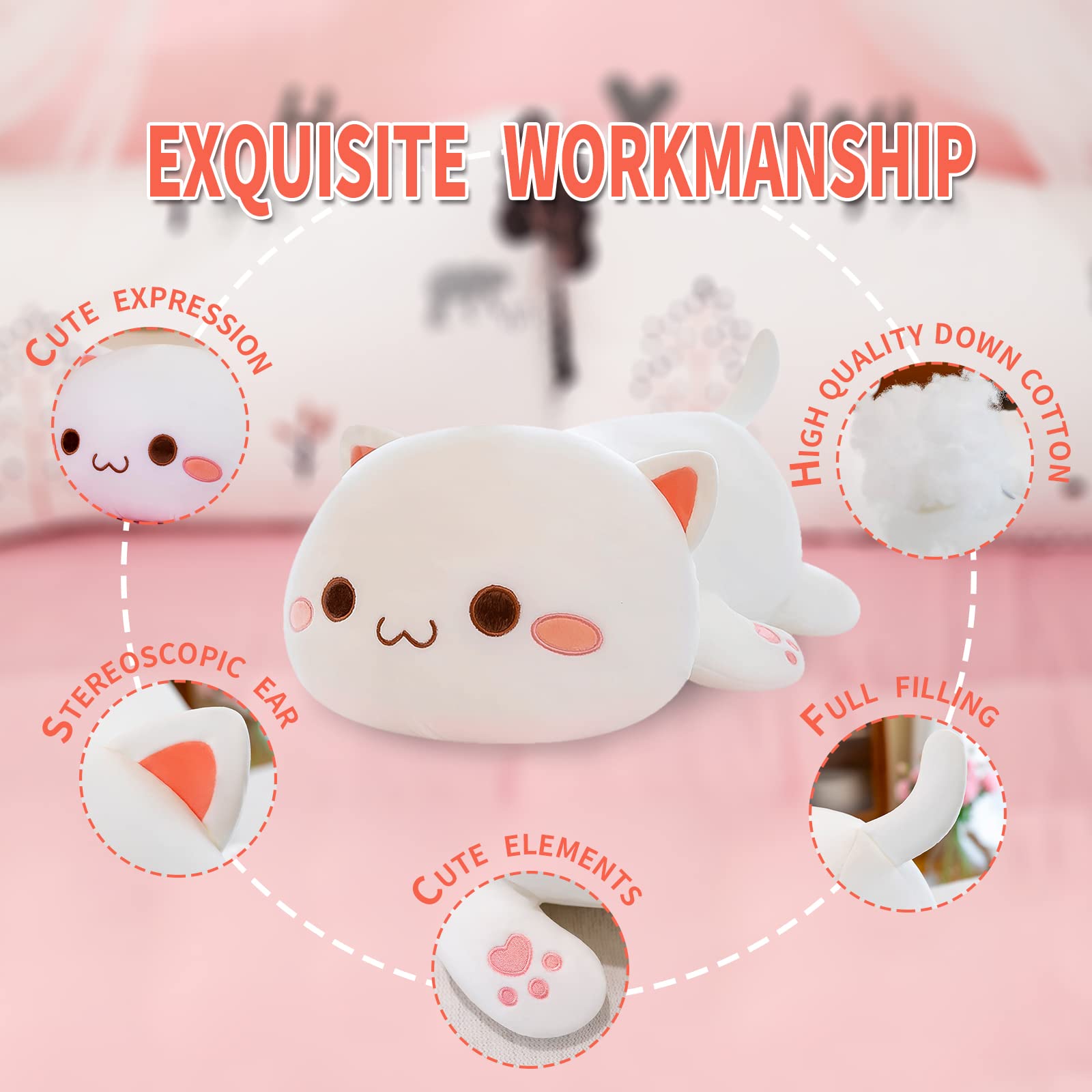 FUYU anime cat soft throw pillow offers cozy décor and lounging support.