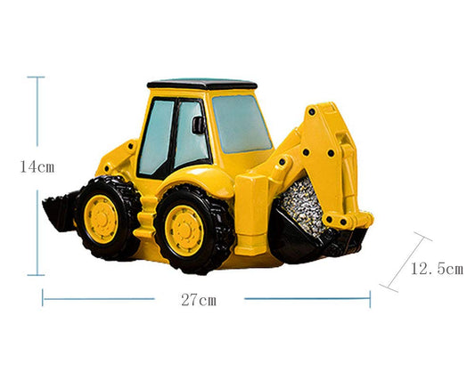FUYU Excavator Piggy Bank side profile, durable natural resin for long-lasting decor