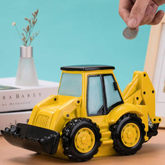 FUYU Cartoon Excavator Piggy Bank top view, large capacity for coins and treasures