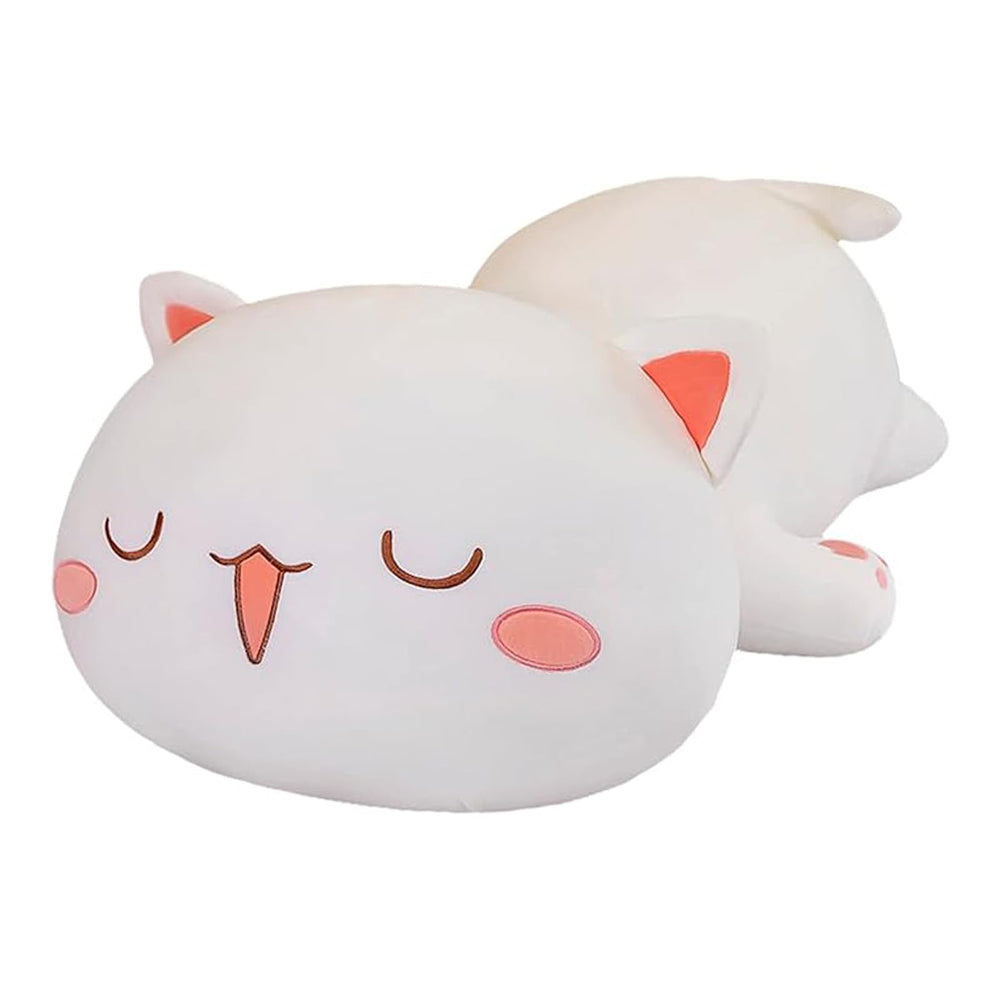 FUYU Cat Plush Pillow with white squinted eyes, cozy cuddle for kids.