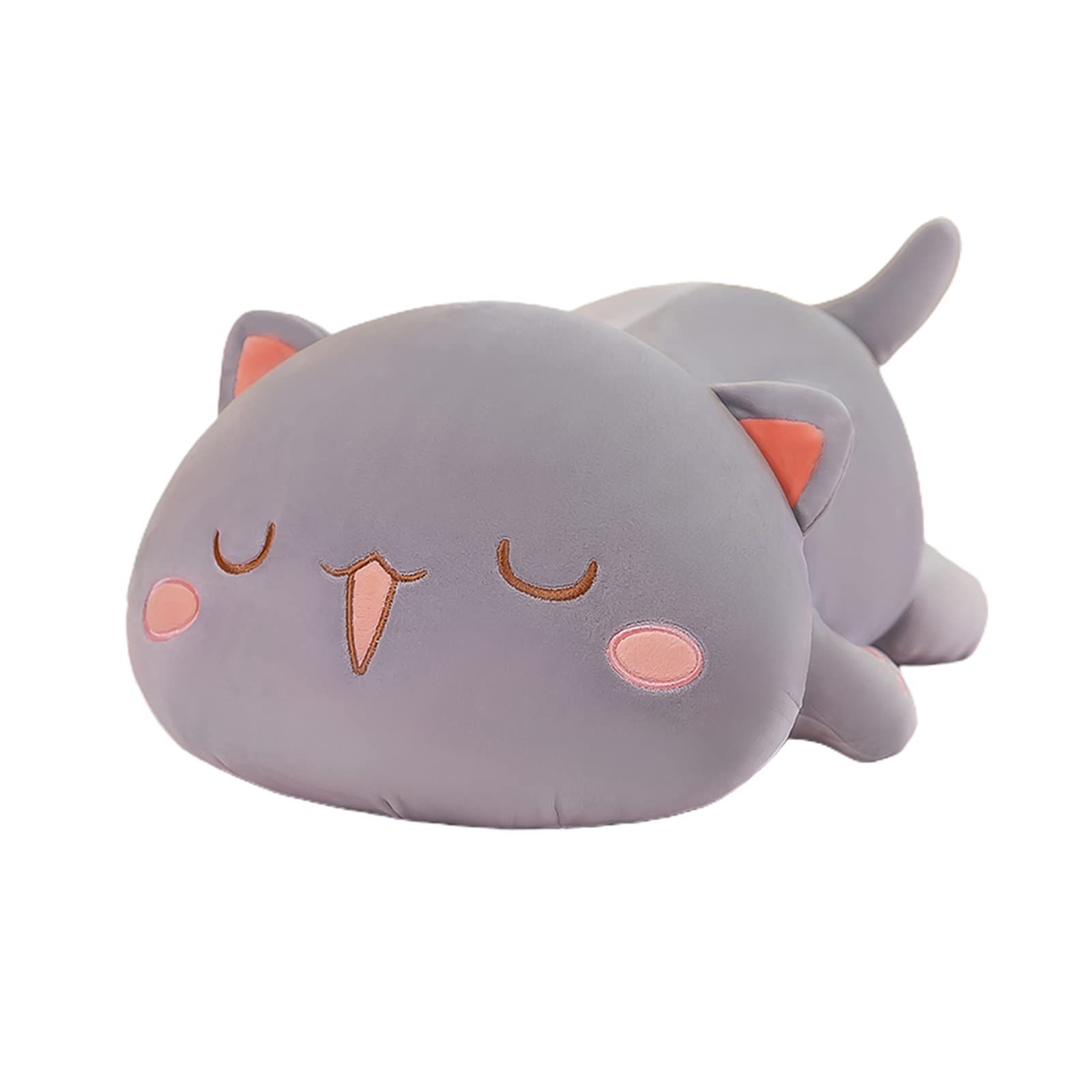 Fuyu cat stuffed animal gray squinted 15in plush for cozy room decor.