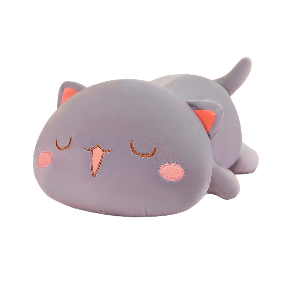 Fuyu cat stuffed animal gray squinted 15in plush for cozy room decor.
