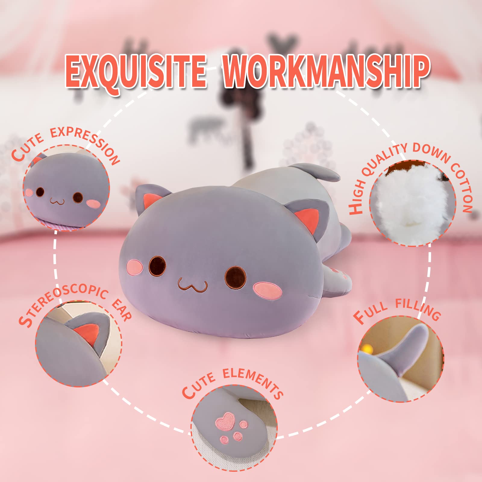 FUYU soft kitten pillow for sofa or bed, relaxing companion