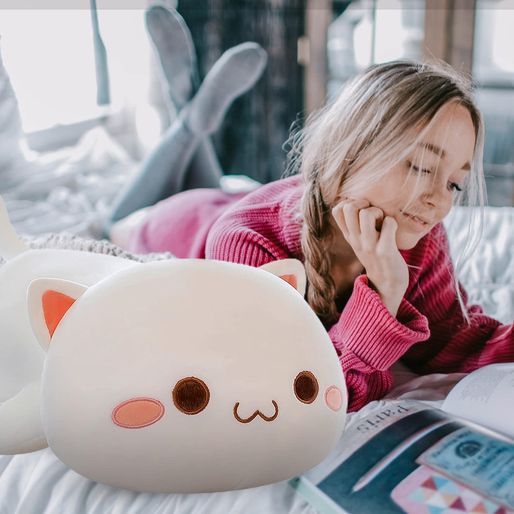 FUYU soft plush cat pillow in kawaii style for kids' comfort.