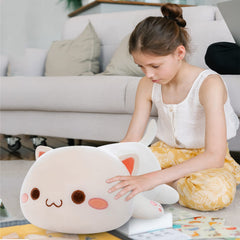 FUYU white cat plush pillow shipped vacuum-packed; fluff it for full plush look.