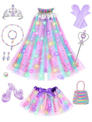 Fuzmo light-up princess cape in purple glows for magical night-time pretend play.