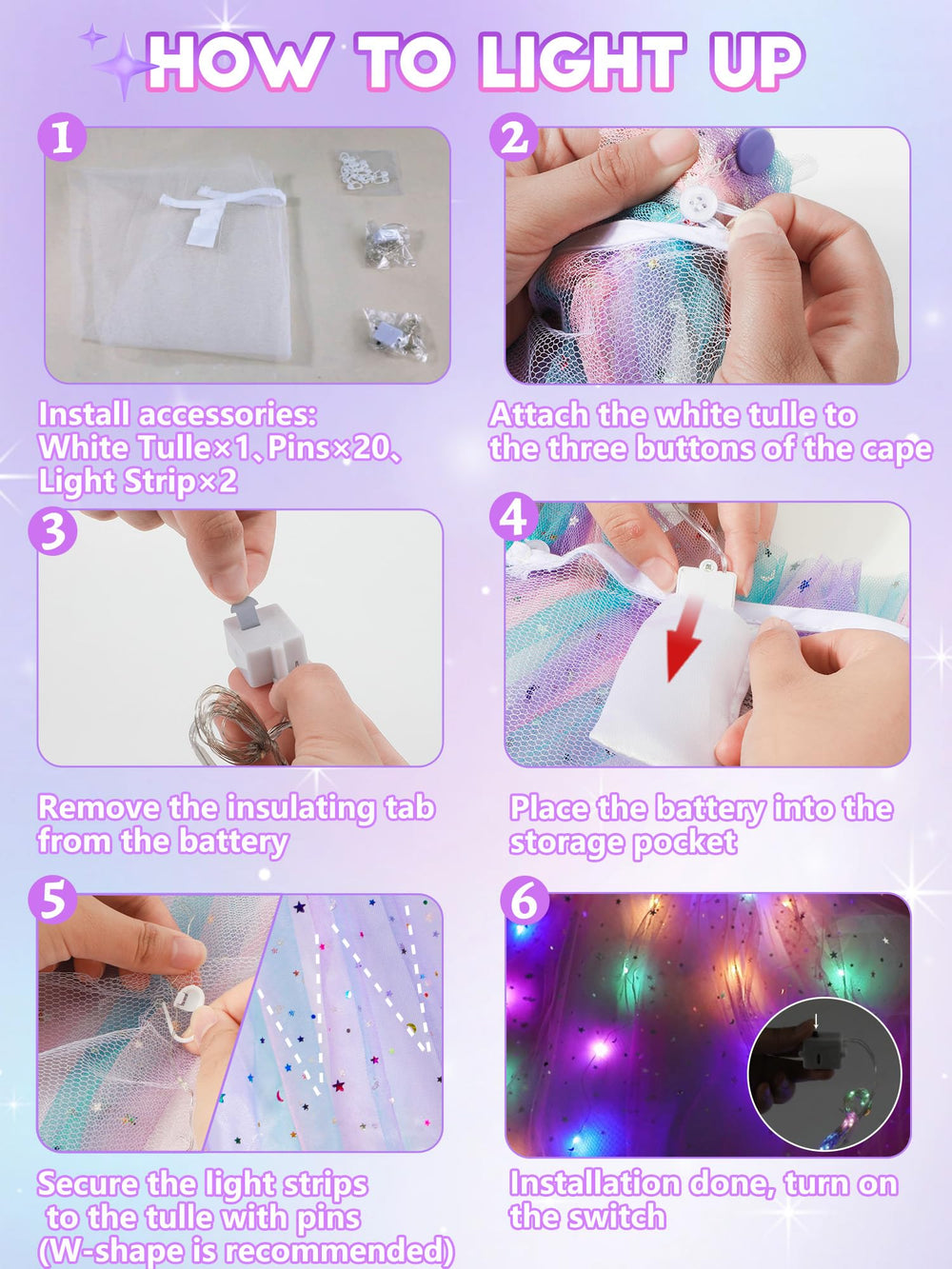 Fuzmo purple dress-up costume glows softly, inviting cozy bedtime storytelling.