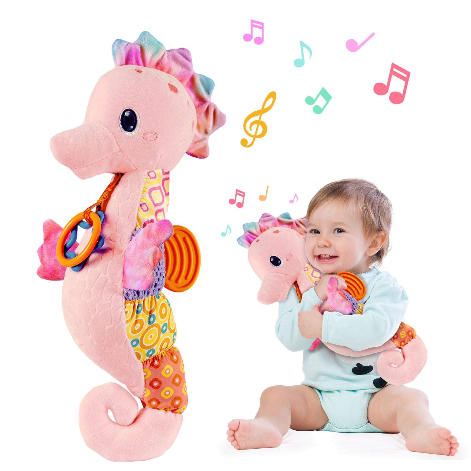 Fuzqq seahorse toy with head music box soothing melody for babies