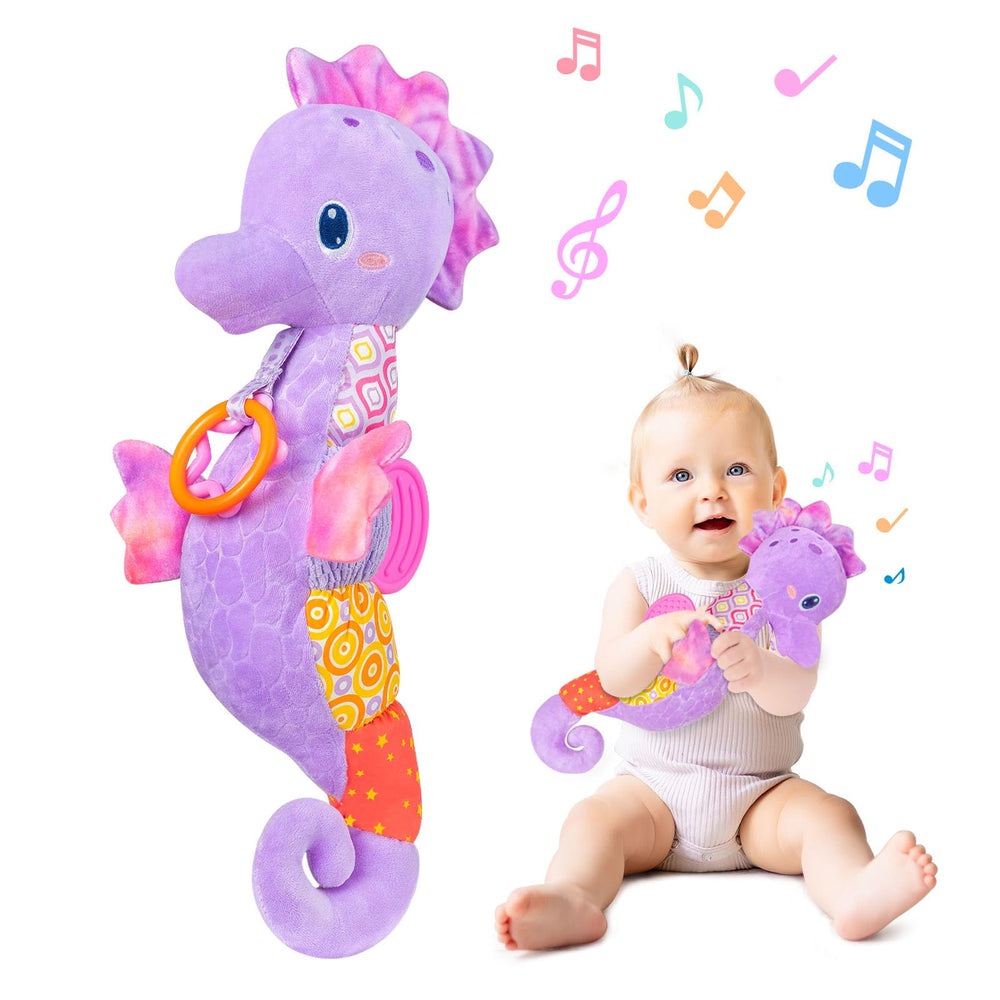 Fuzqq Seahorse musical toy head view with soothing song for infant attention