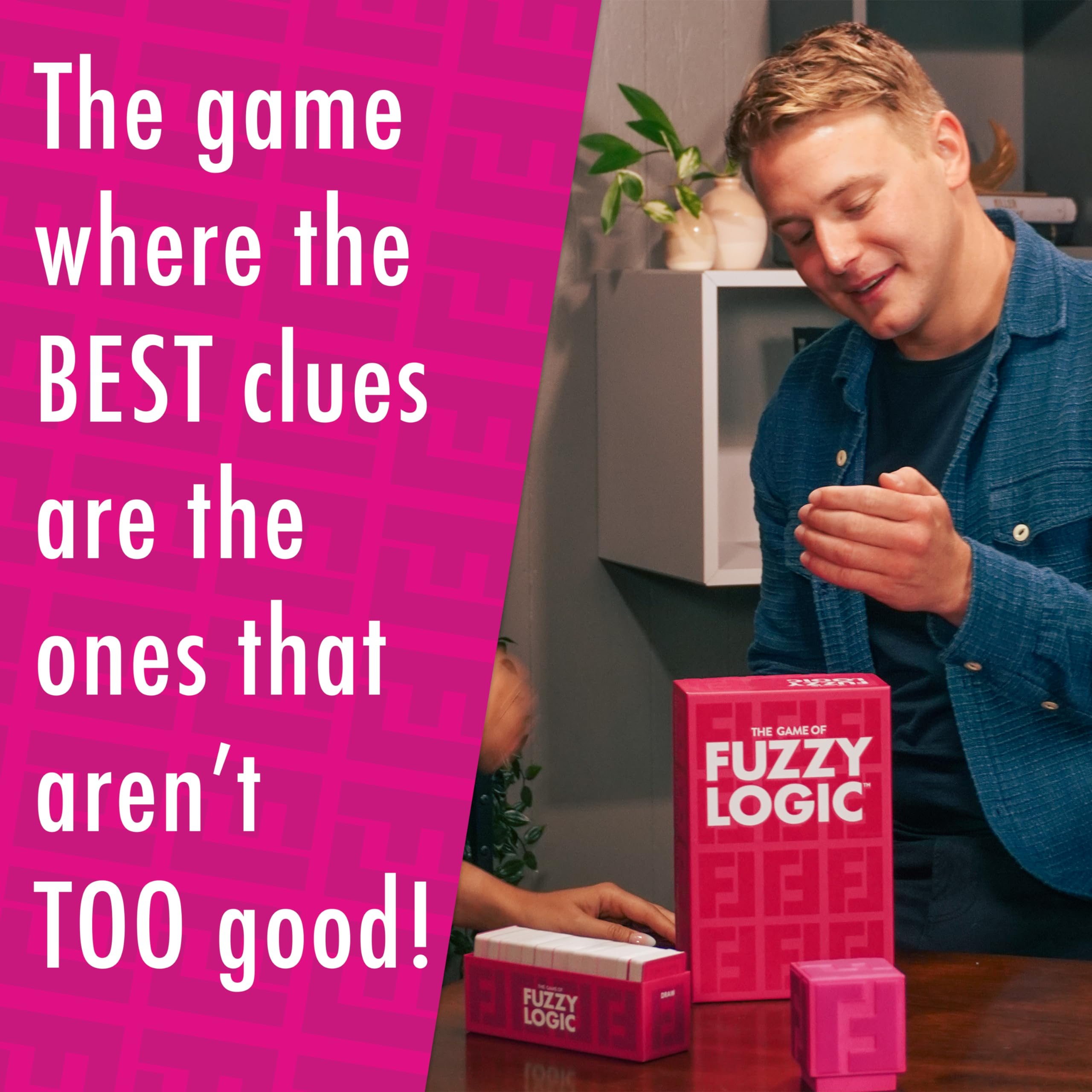 Fuzzy Logic box shows included components for quick, organized game night.