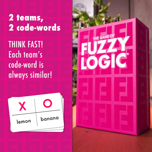 Fuzzy Logic teams at table, highlighting a lively word guessing challenge for friends.