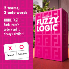 Fuzzy Logic teams at table, highlighting a lively word guessing challenge for friends.