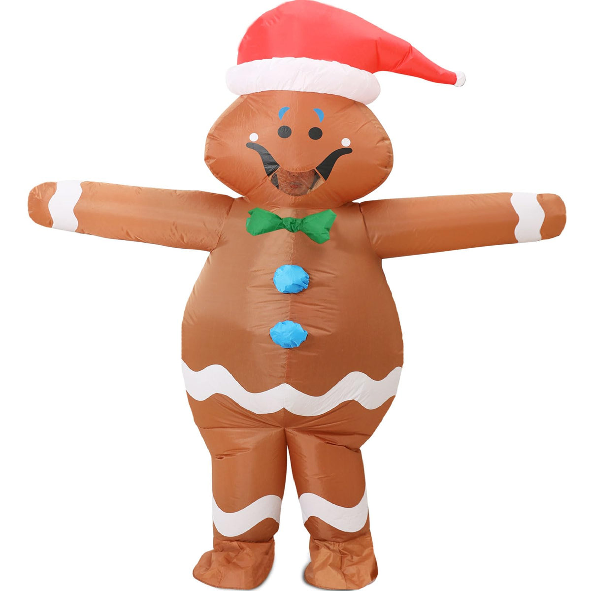 FWV Gingerbread Costume for Kids front view with smile and bow tie, ideal for holiday photos