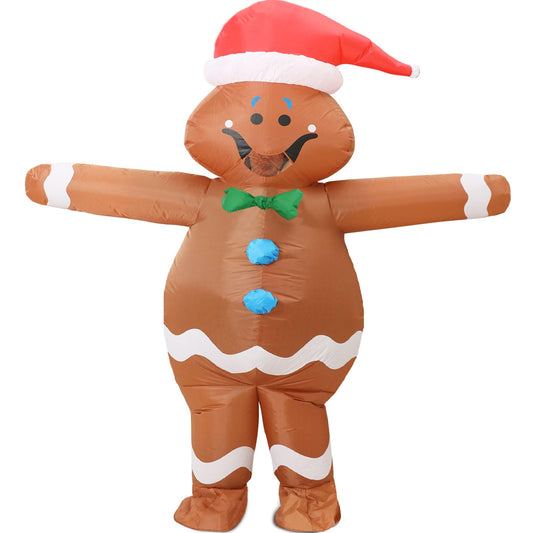 FWV Gingerbread Costume for Kids front view with smile and bow tie, ideal for holiday photos