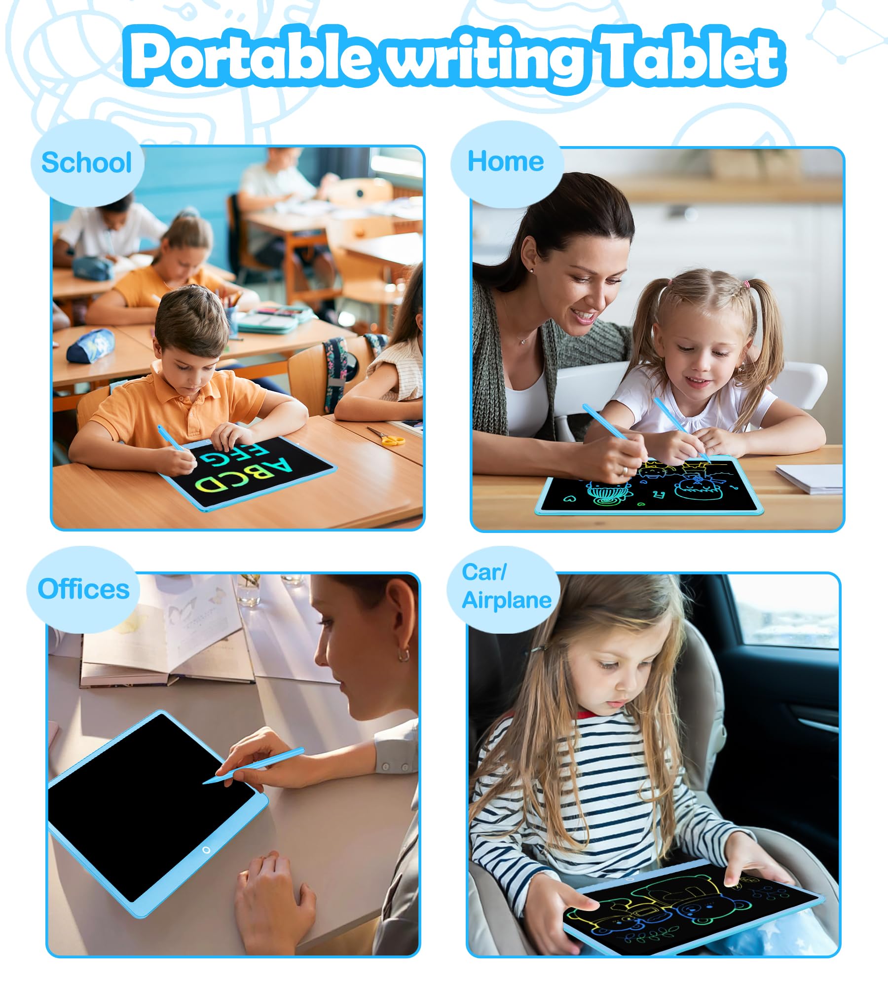 FXI LCD Writing Tablet durable plastic with rounded corners for safety.