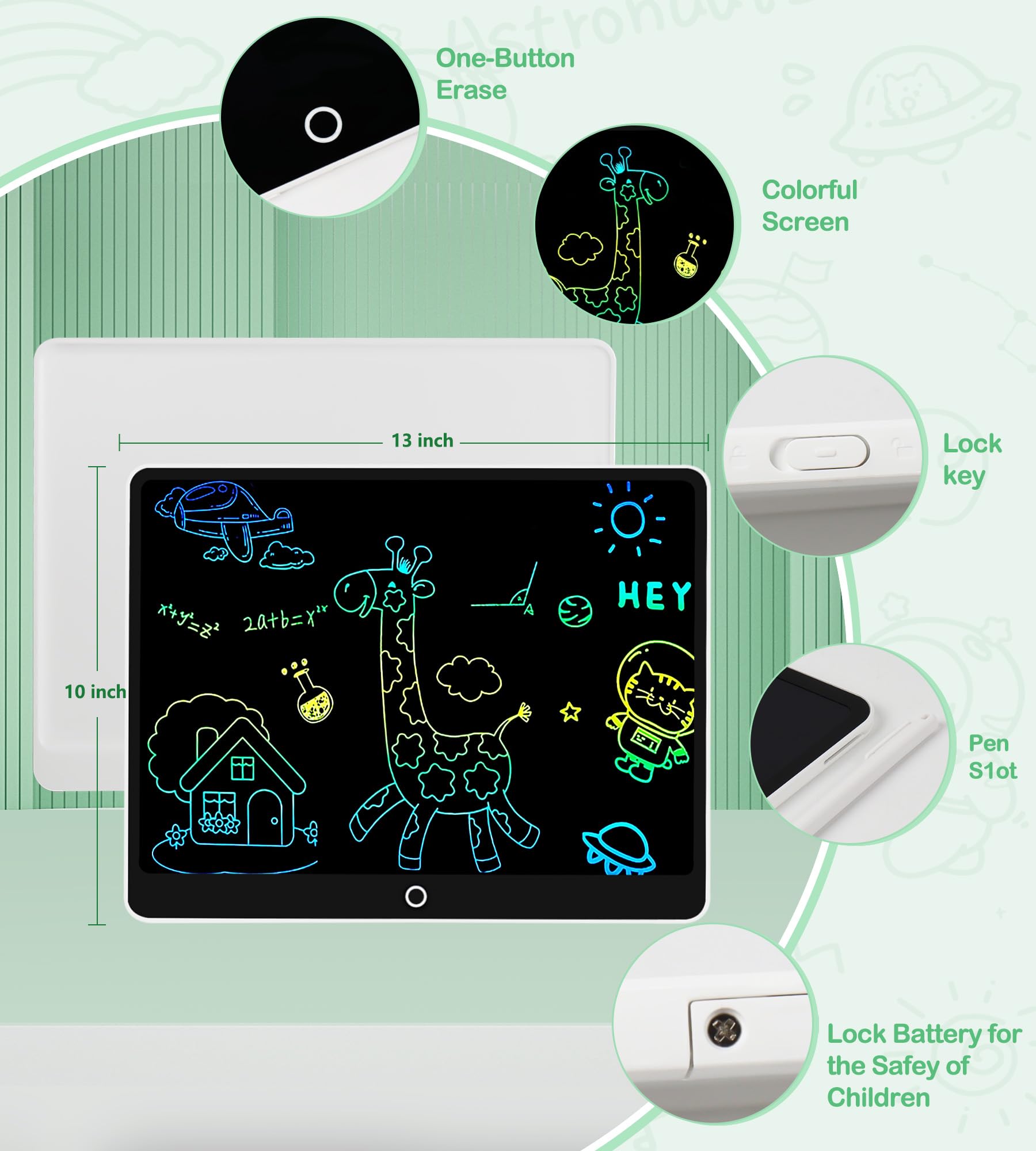 FXI LCD Writing Tablet erase button close-up showing one-click clearing