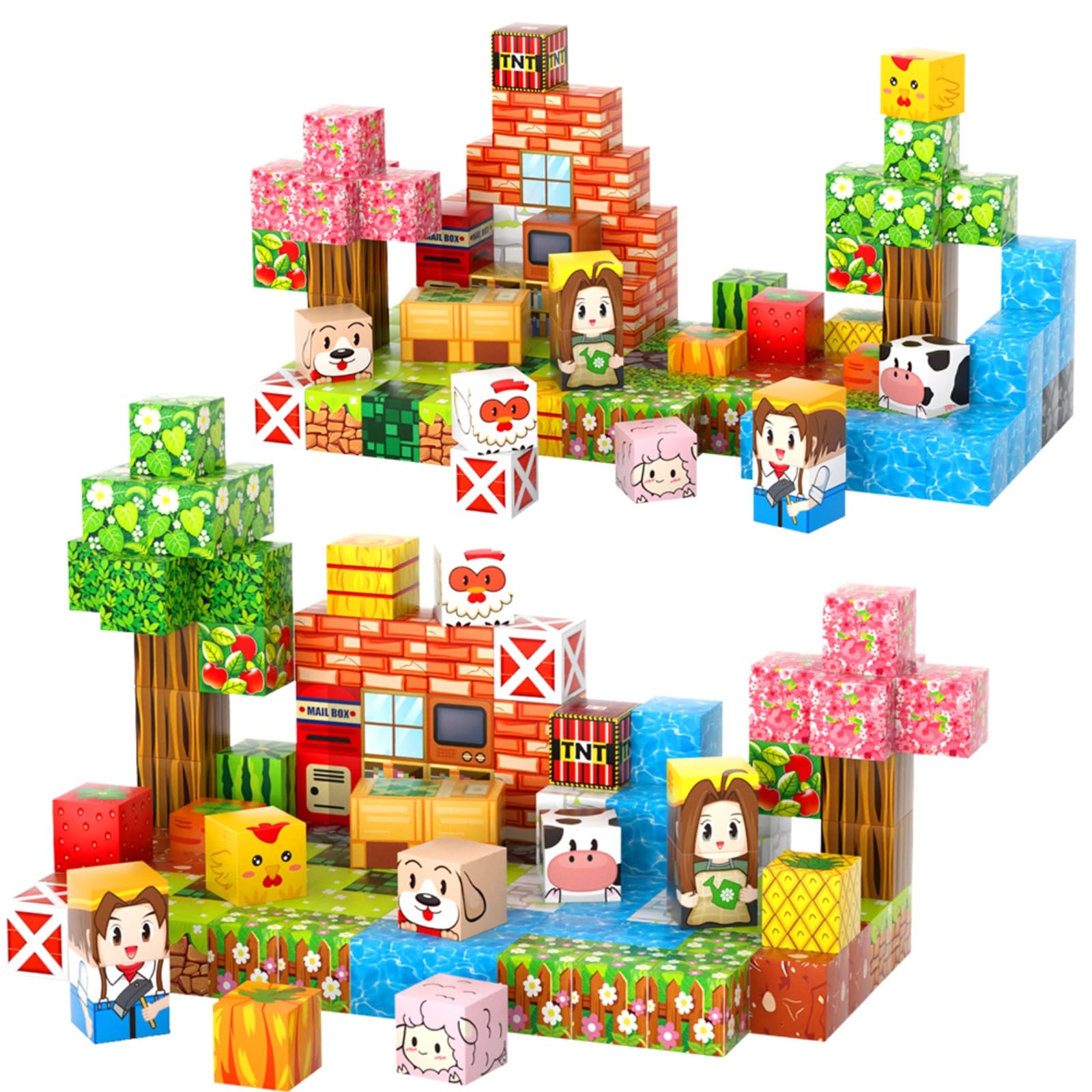FXZYIXS Magnetic Blocks animals layout supports storytelling and cooperative play.