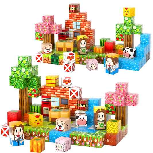 FXZYIXS Magnetic Blocks animals layout supports storytelling and cooperative play.