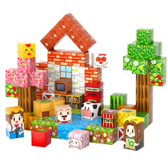 FXZYIXS Magnetic Blocks trees and fruits setup encourages themed world-building.