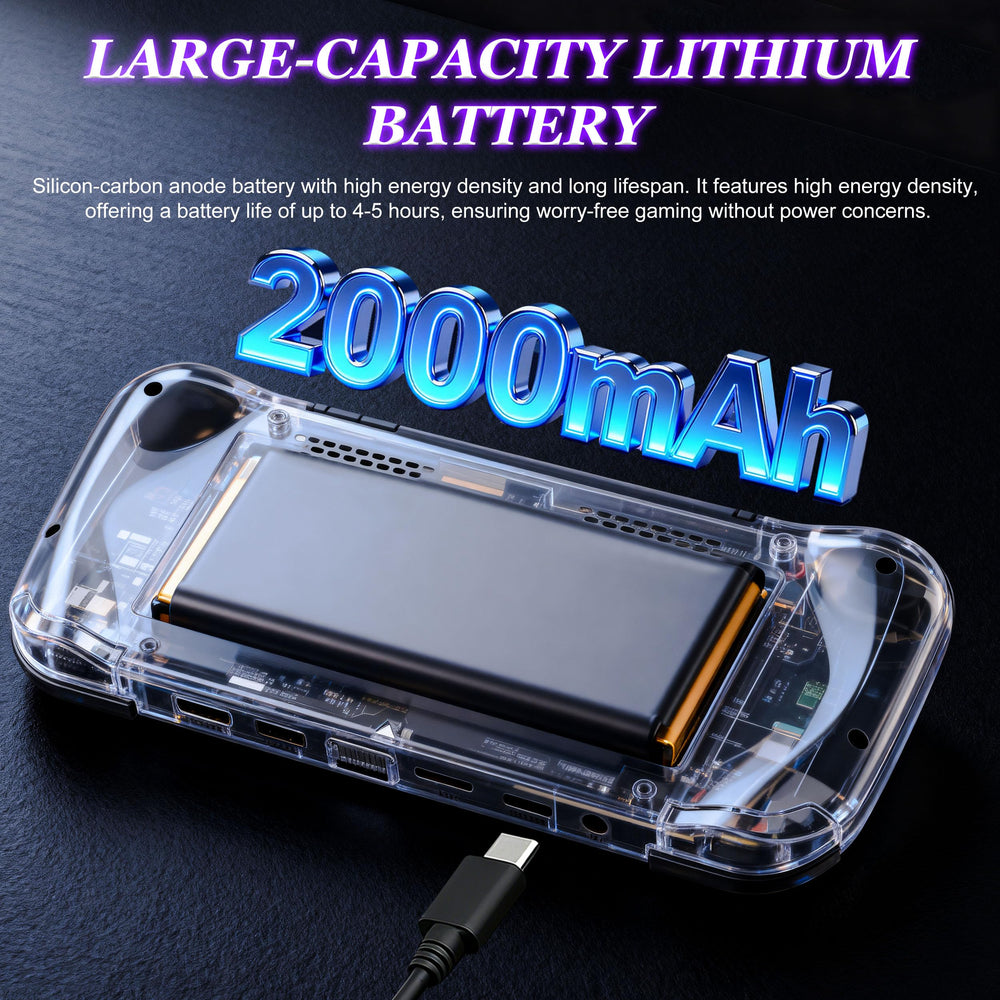 2000mAh battery delivers several hours of portable gaming.